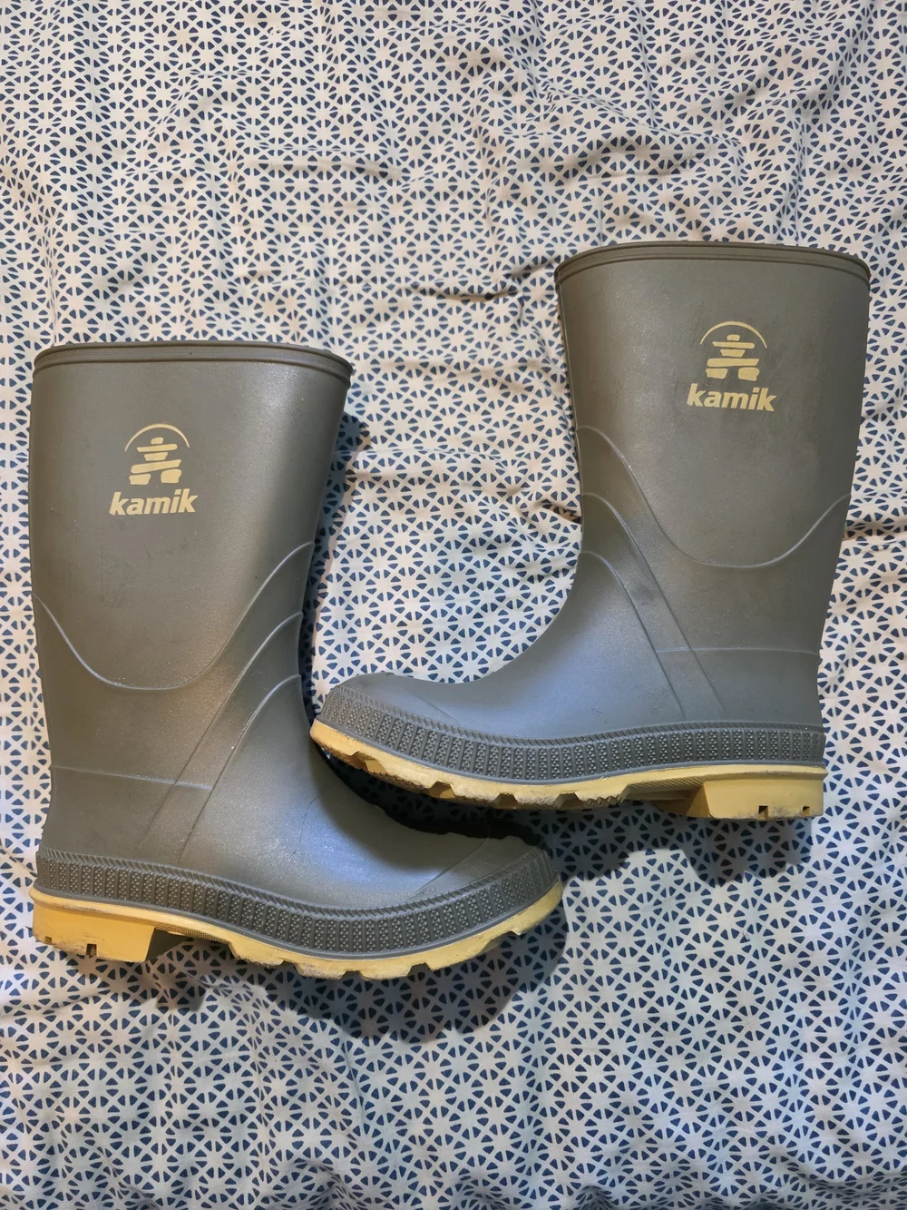 Kamik Kids Olive Green Rain Boots with Tan Soles
